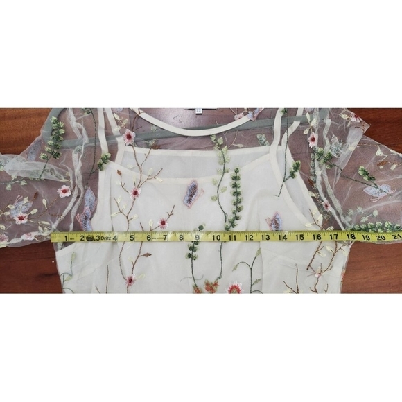 Misslook Mesh Sheer Floral Embroidered Dress Boho Cottagecore Midi 3/4 Sleeve 12 - Picture 11 of 16